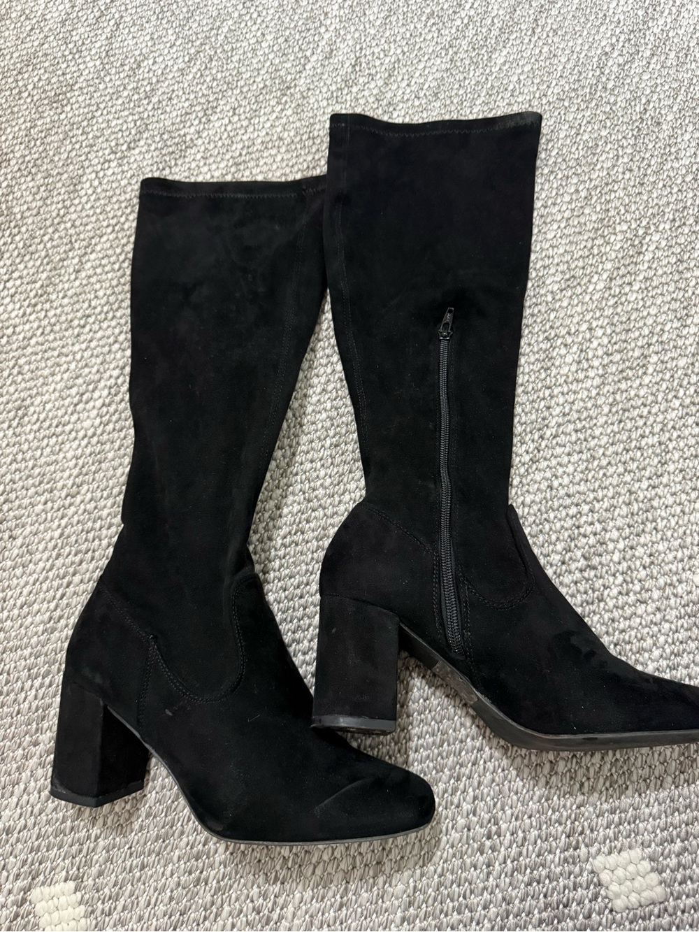 Diba Black Suede Knee-High Block Heel Boots